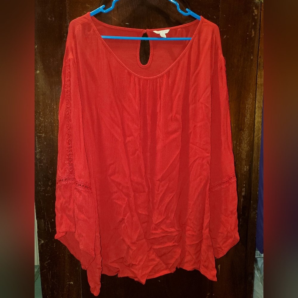 Red Cato Est 1946 26/28W Blouse Bell Sleeves